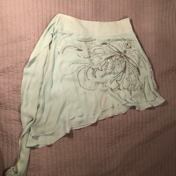 100% Silk Teal Asymmetric Skirt - Picture 1 of 6